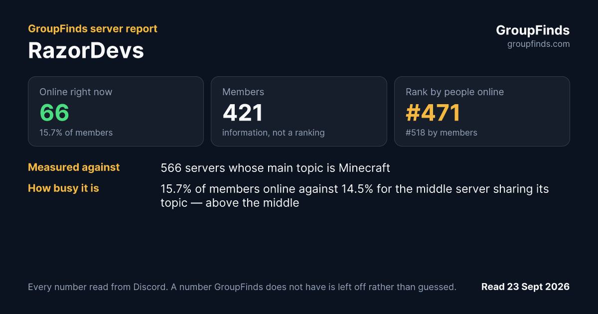 RazorDevs's GroupFinds server report