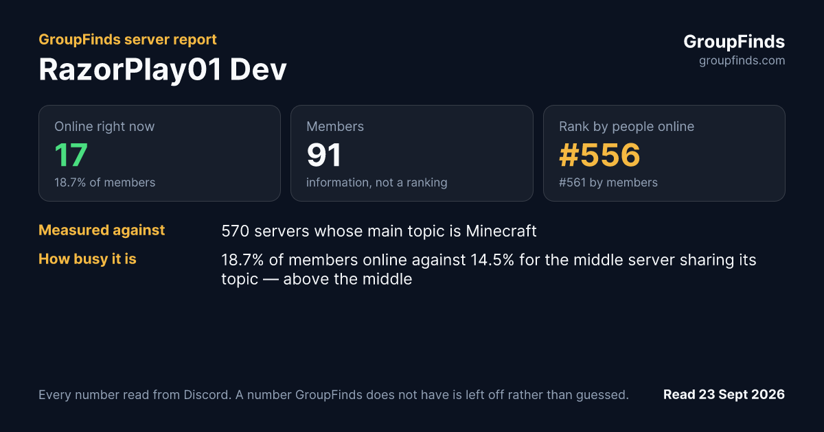 RazorPlay01 Dev's GroupFinds server report