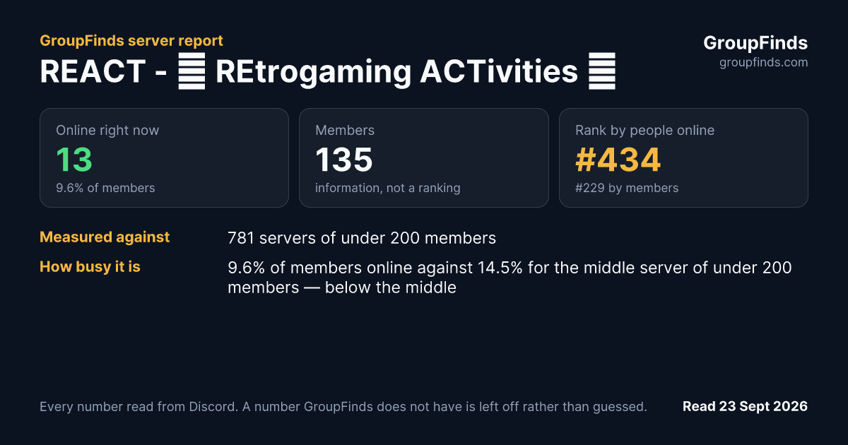 REACT - 🕹 REtrogaming ACTivities 📺's GroupFinds server report