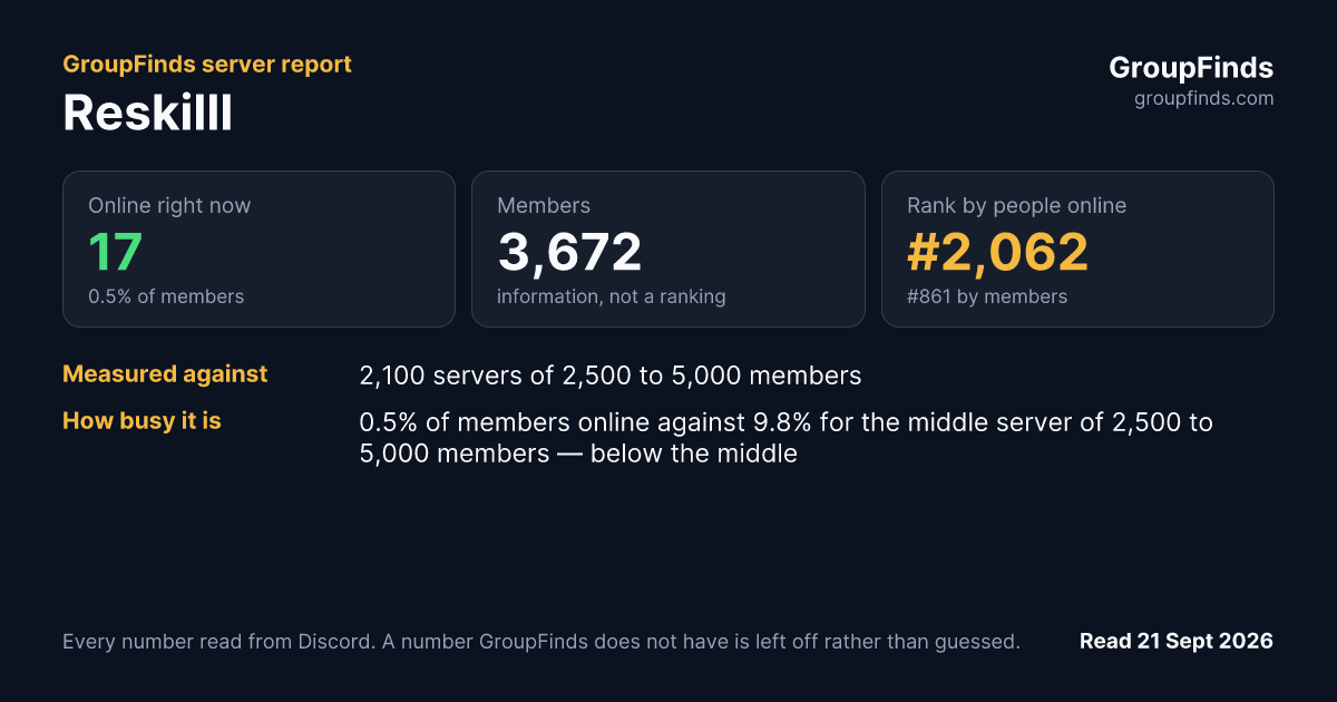 Reskilll's GroupFinds server report