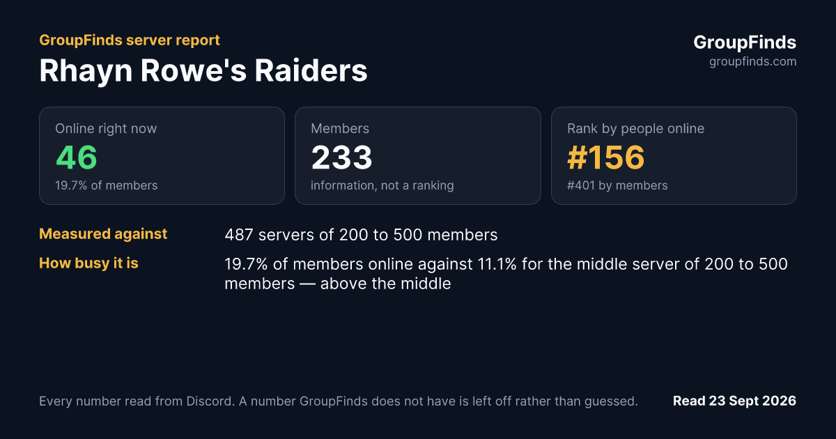 Rhayn Rowe's Raiders's GroupFinds server report