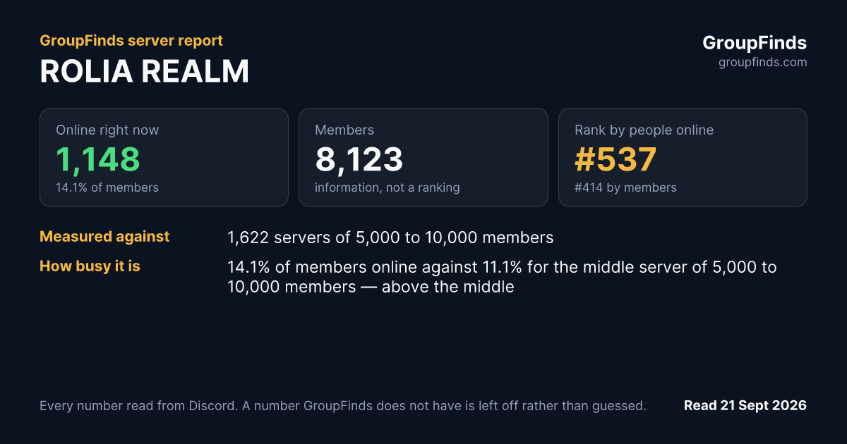 ROLIA REALM's GroupFinds server report