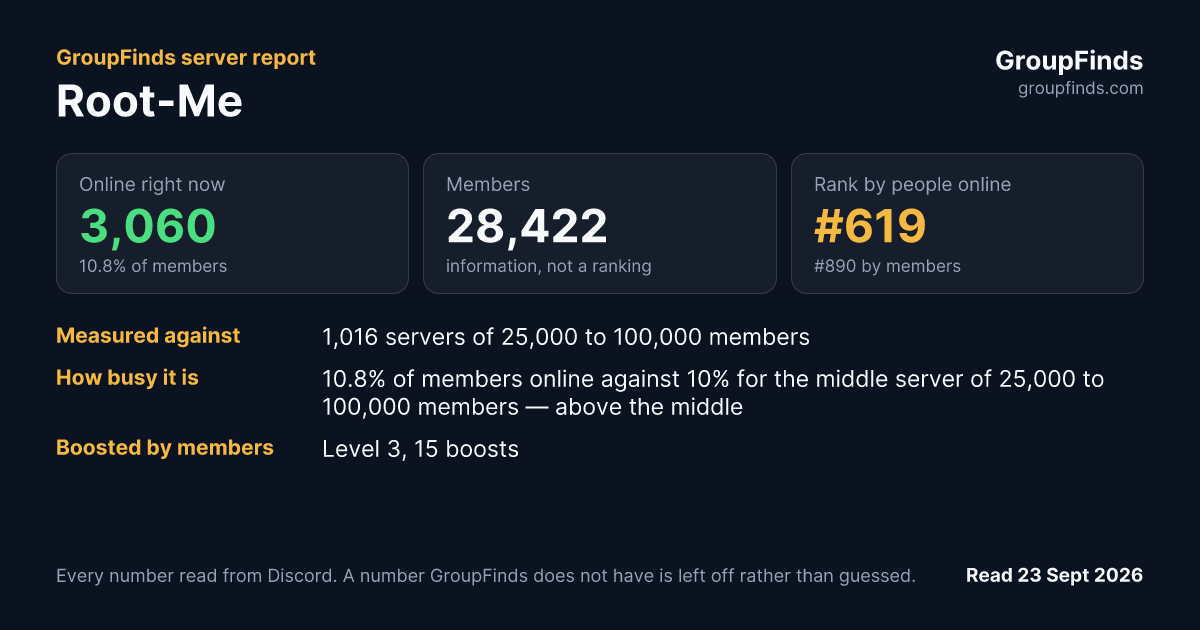 Root-Me's GroupFinds server report