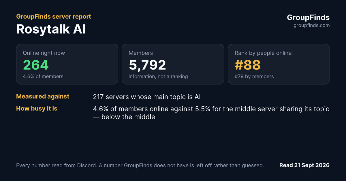 Rosytalk AI's GroupFinds server report