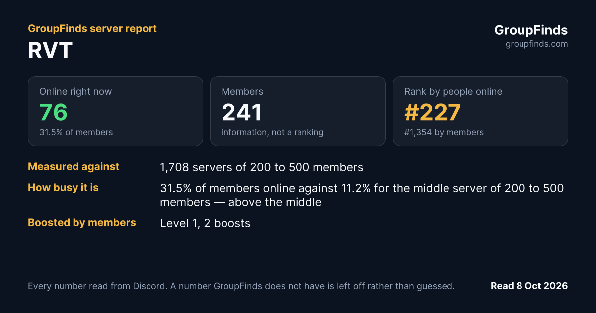 RVT's GroupFinds server report