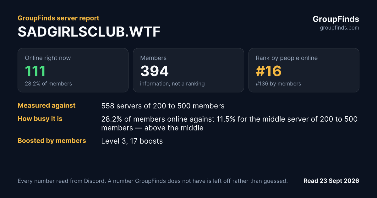 SADGIRLSCLUB.WTF's GroupFinds server report