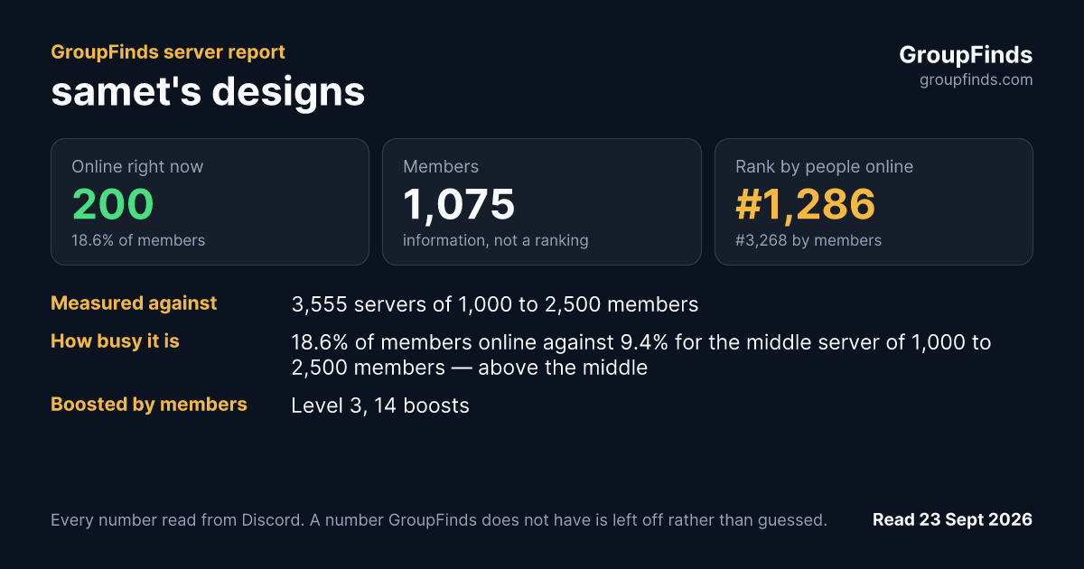 samet's designs's GroupFinds server report