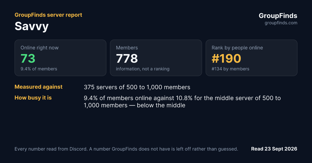 Savvy's GroupFinds server report