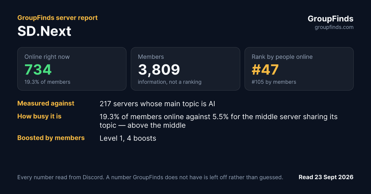 SD.Next's GroupFinds server report