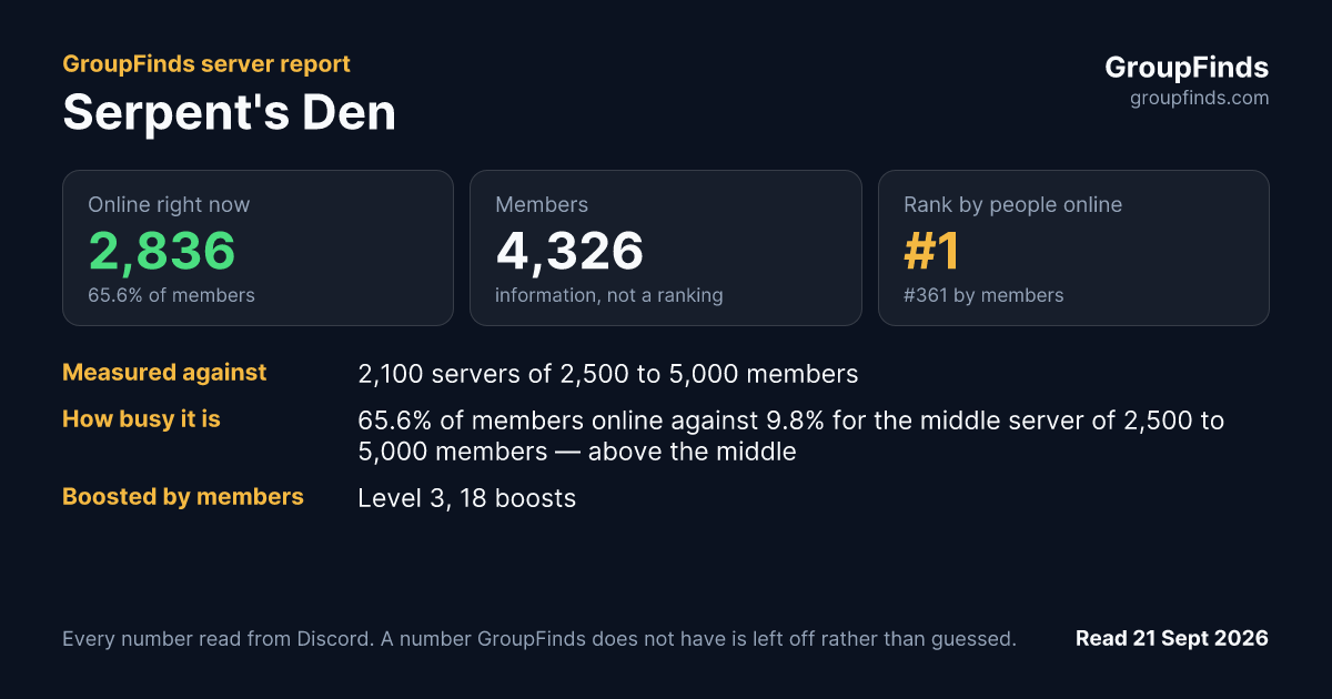 Serpent's Den's GroupFinds server report