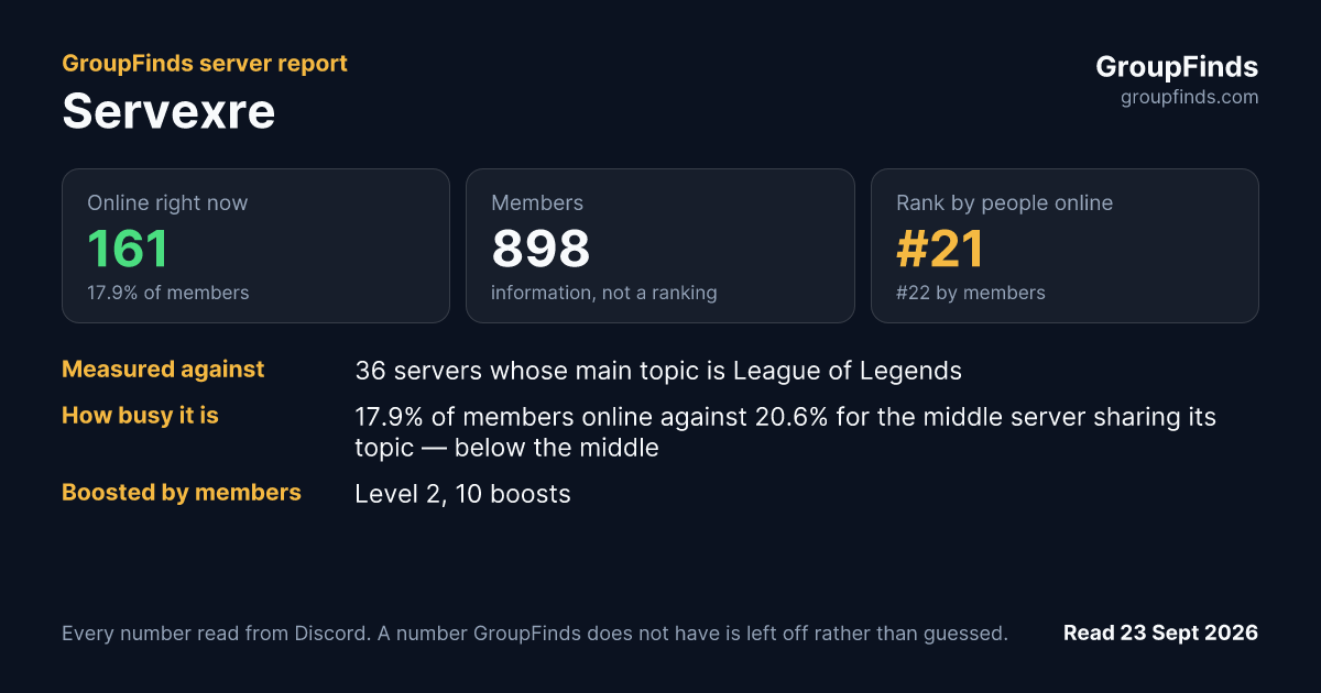Servexre's GroupFinds server report