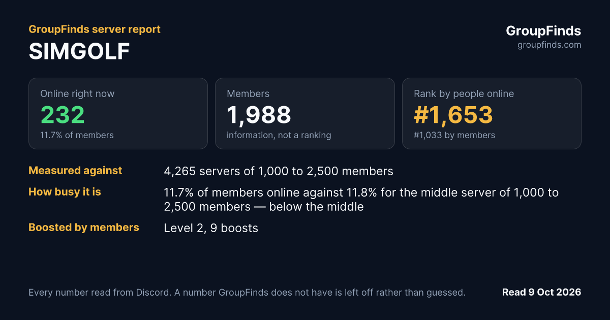 SIMGOLF's GroupFinds server report
