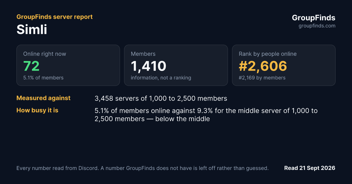 Simli's GroupFinds server report