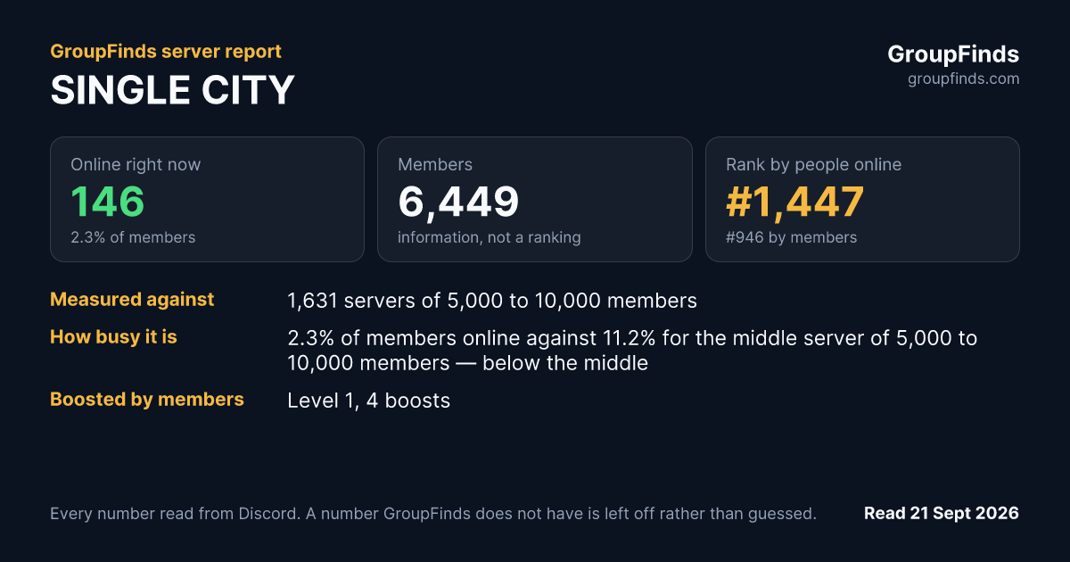 SINGLE CITY's GroupFinds server report