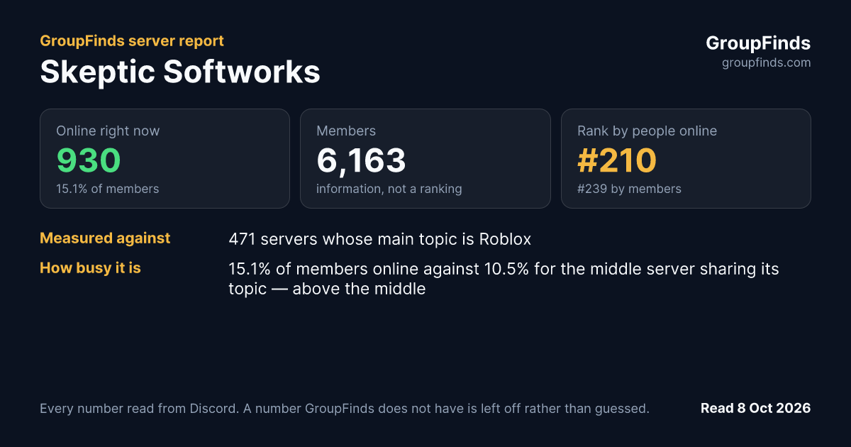 Skeptic Softworks's GroupFinds server report
