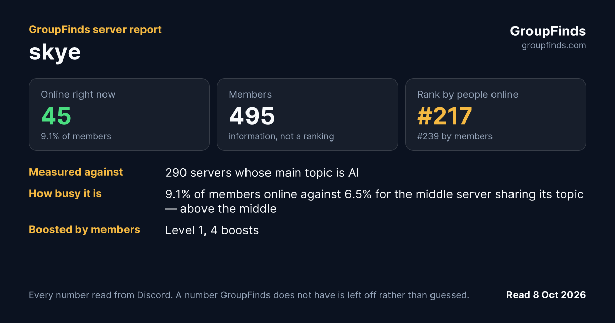 skye's GroupFinds server report