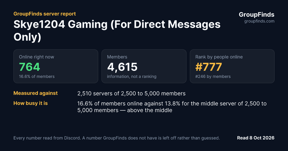 Skye1204 Gaming (For Direct Messages Only)'s GroupFinds server report
