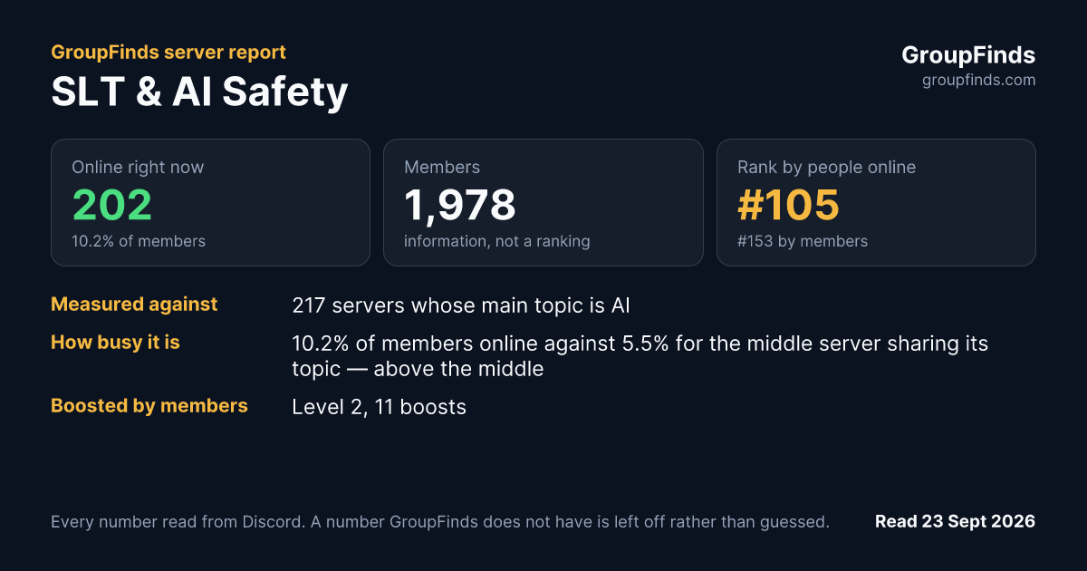 SLT & AI Safety's GroupFinds server report