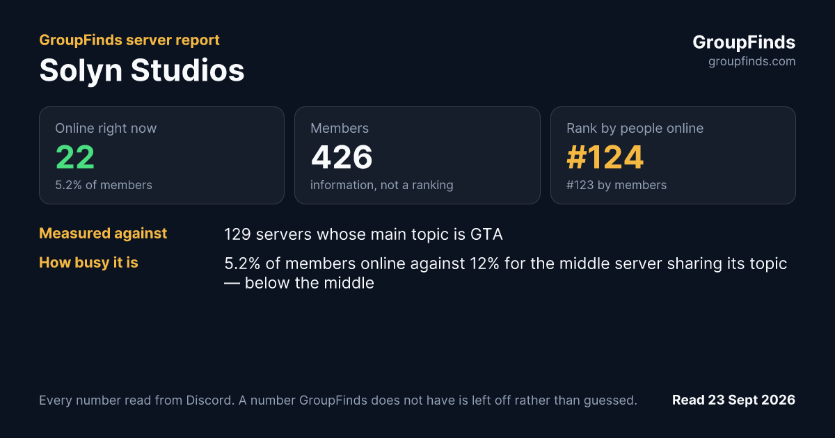 Solyn Studios's GroupFinds server report