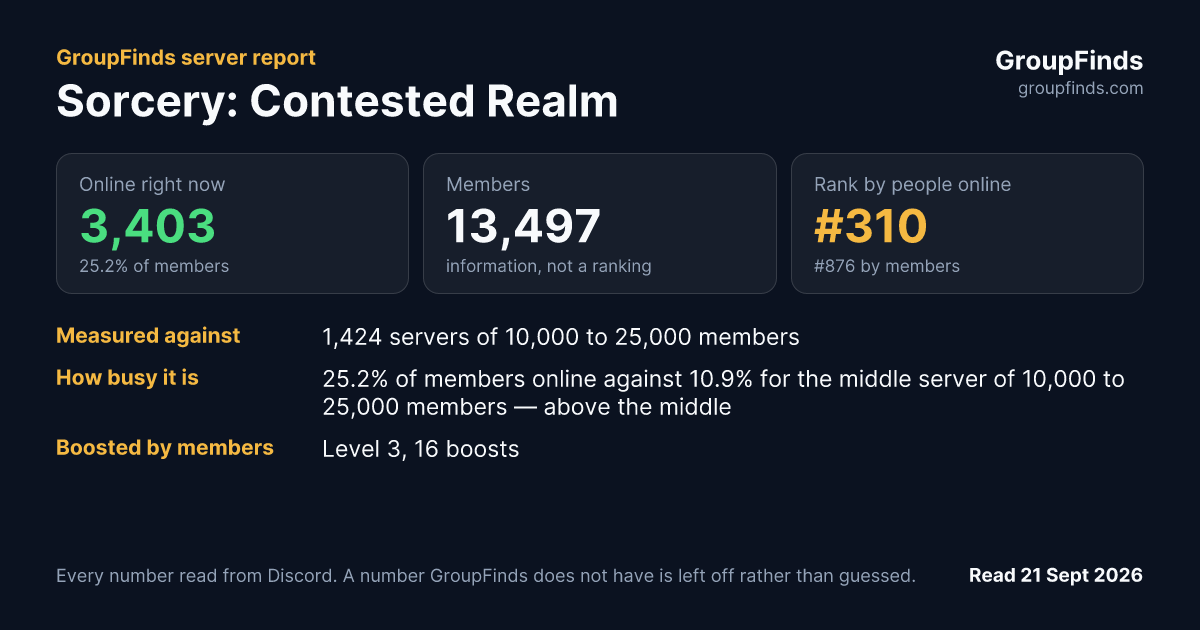 Sorcery: Contested Realm's GroupFinds server report