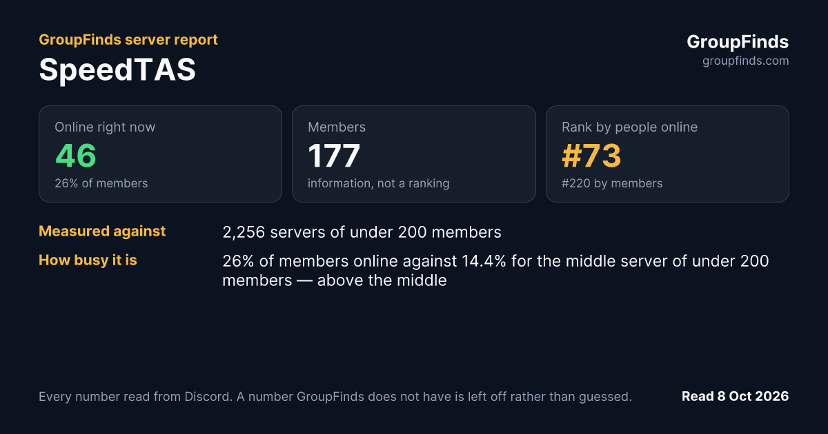 SpeedTAS's GroupFinds server report