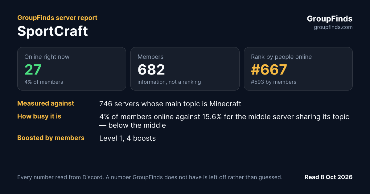 SportCraft's GroupFinds server report