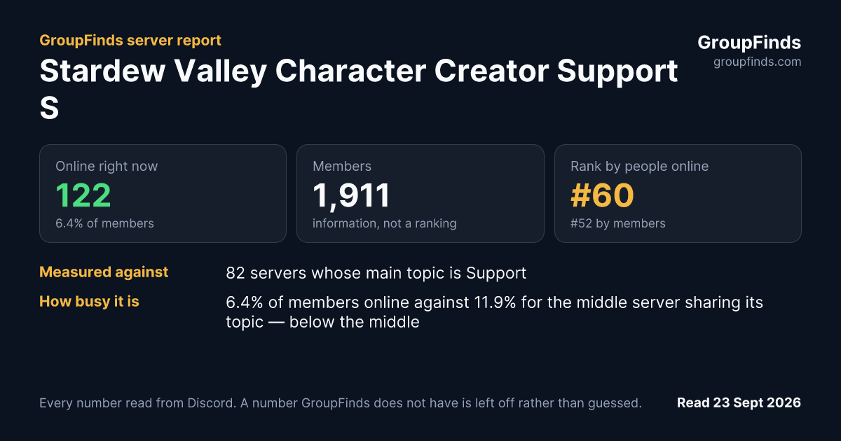 Stardew Valley Character Creator Support Server's GroupFinds server report