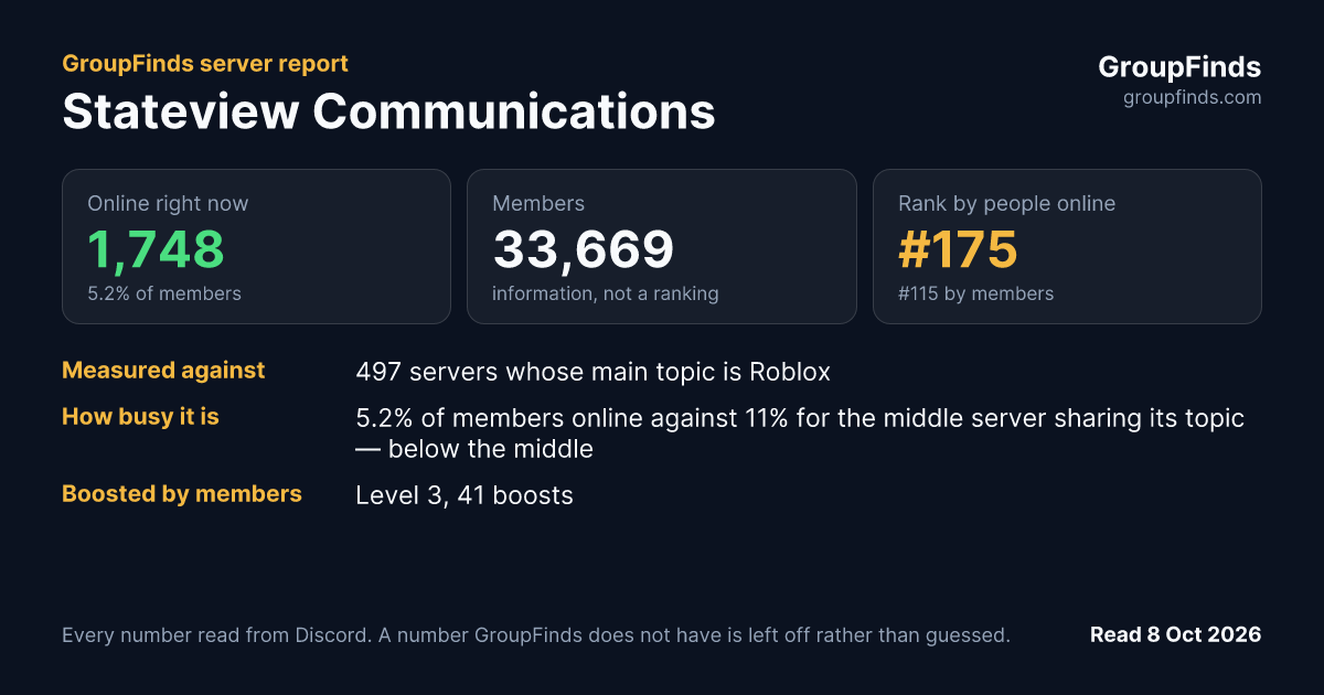 Stateview Communications's GroupFinds server report