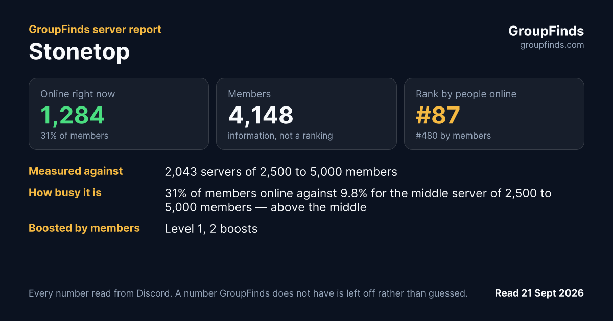 Stonetop's GroupFinds server report