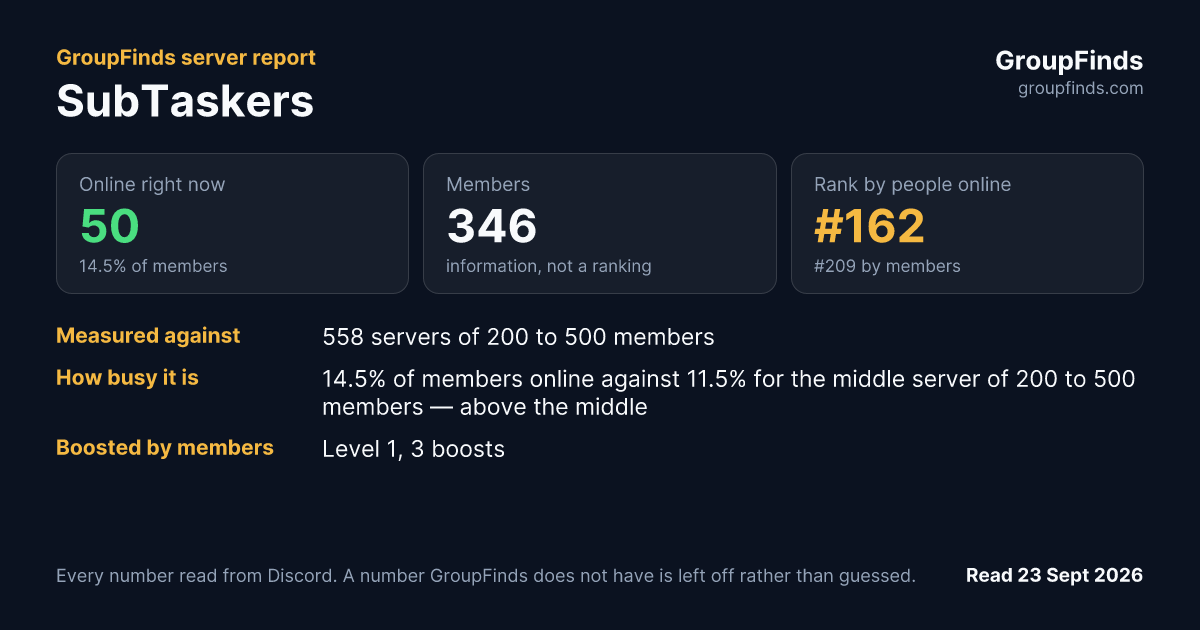 SubTaskers's GroupFinds server report