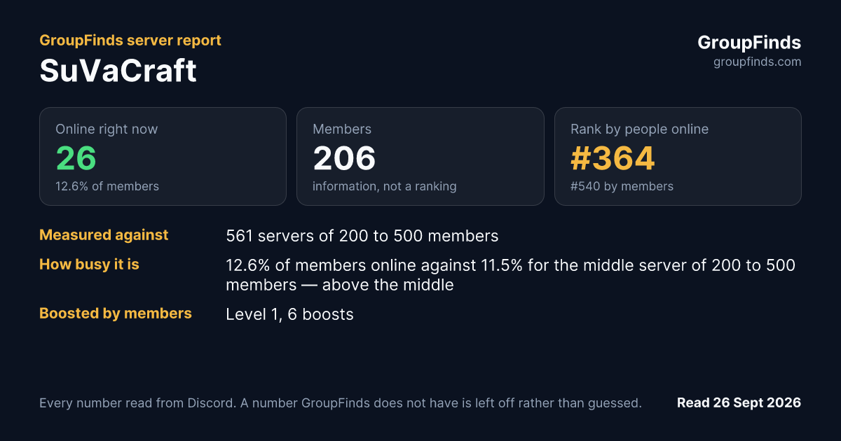 SuVaCraft's GroupFinds server report
