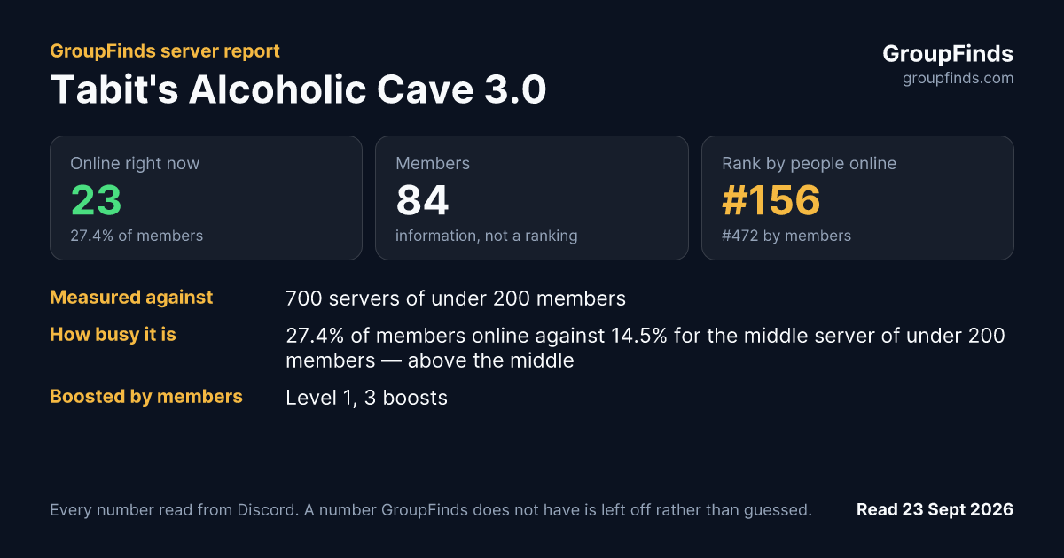 Tabit's Alcoholic Cave 3.0's GroupFinds server report
