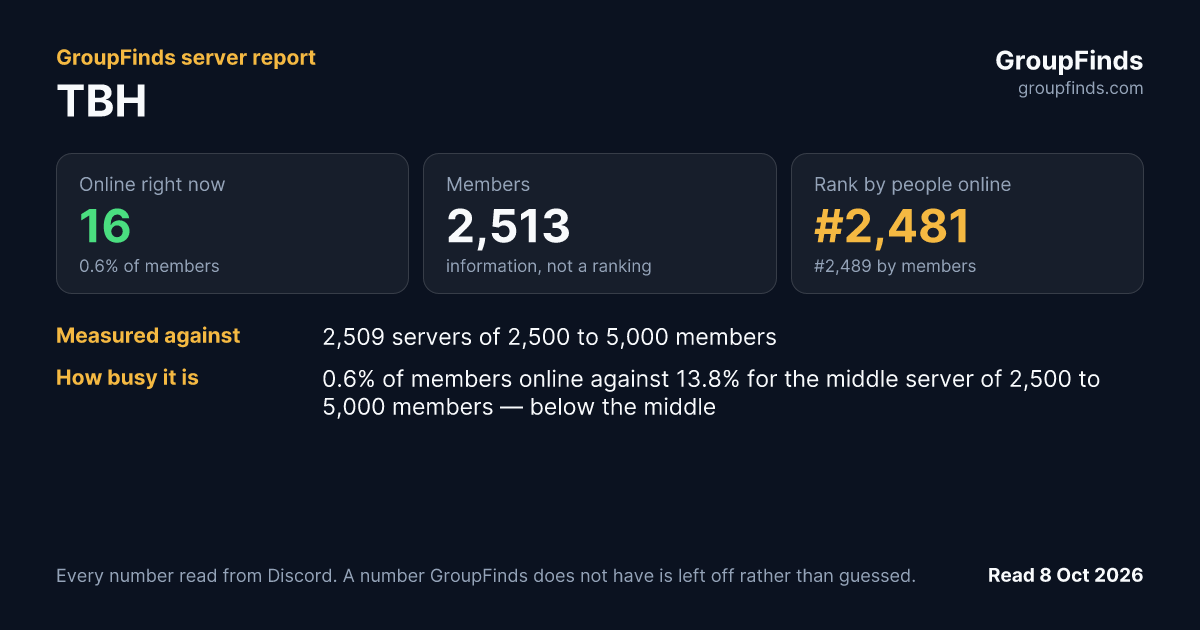 TBH's GroupFinds server report