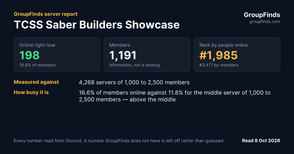 TCSS Saber Builders Showcase's GroupFinds server report