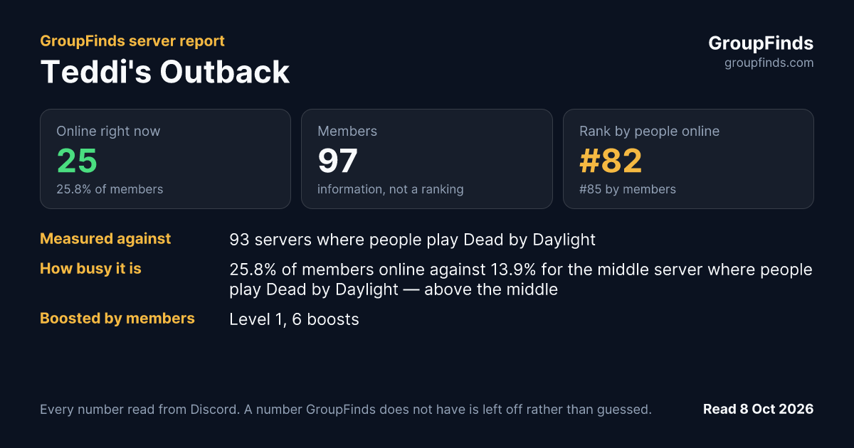 Teddi's Outback's GroupFinds server report