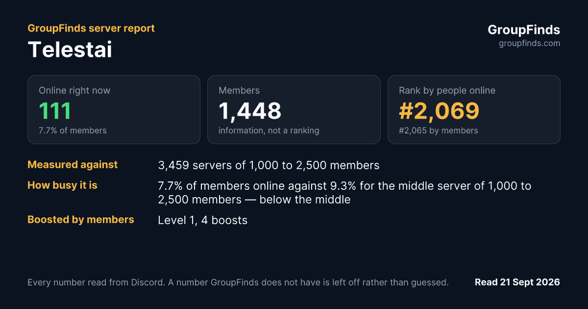 Telestai's GroupFinds server report