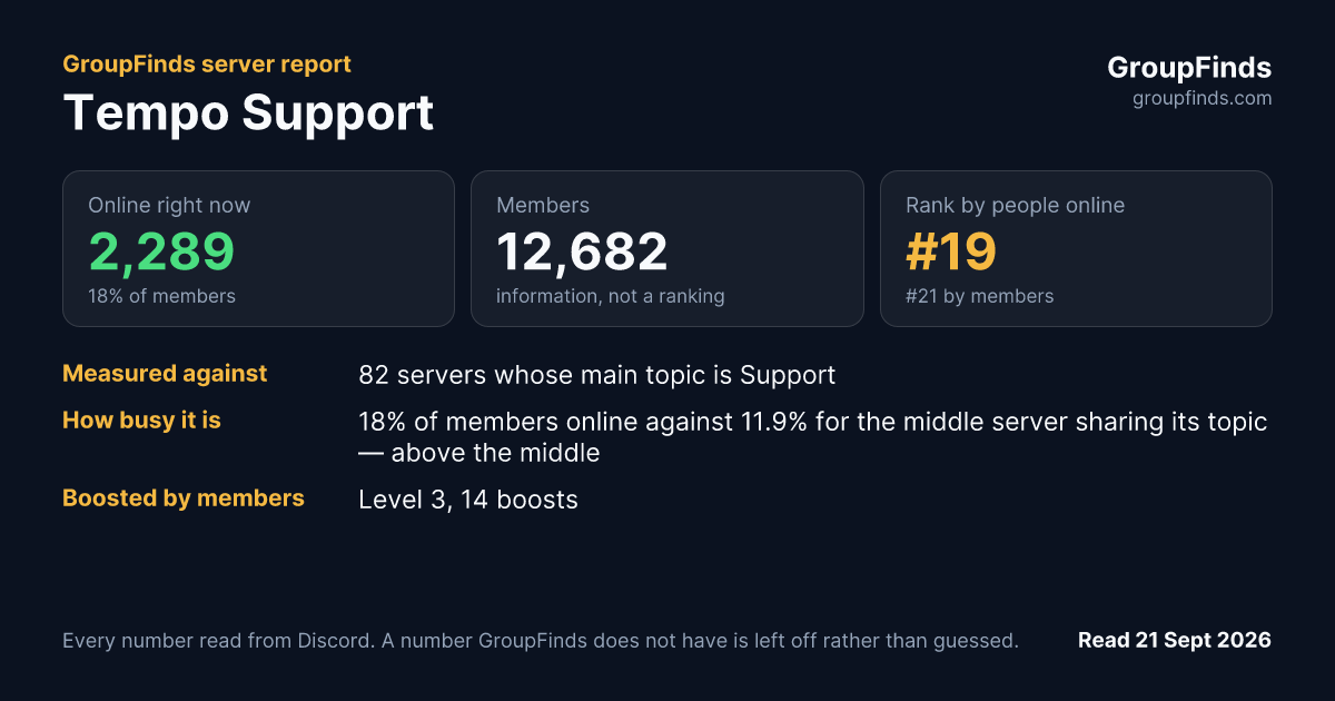 Tempo Support's GroupFinds server report