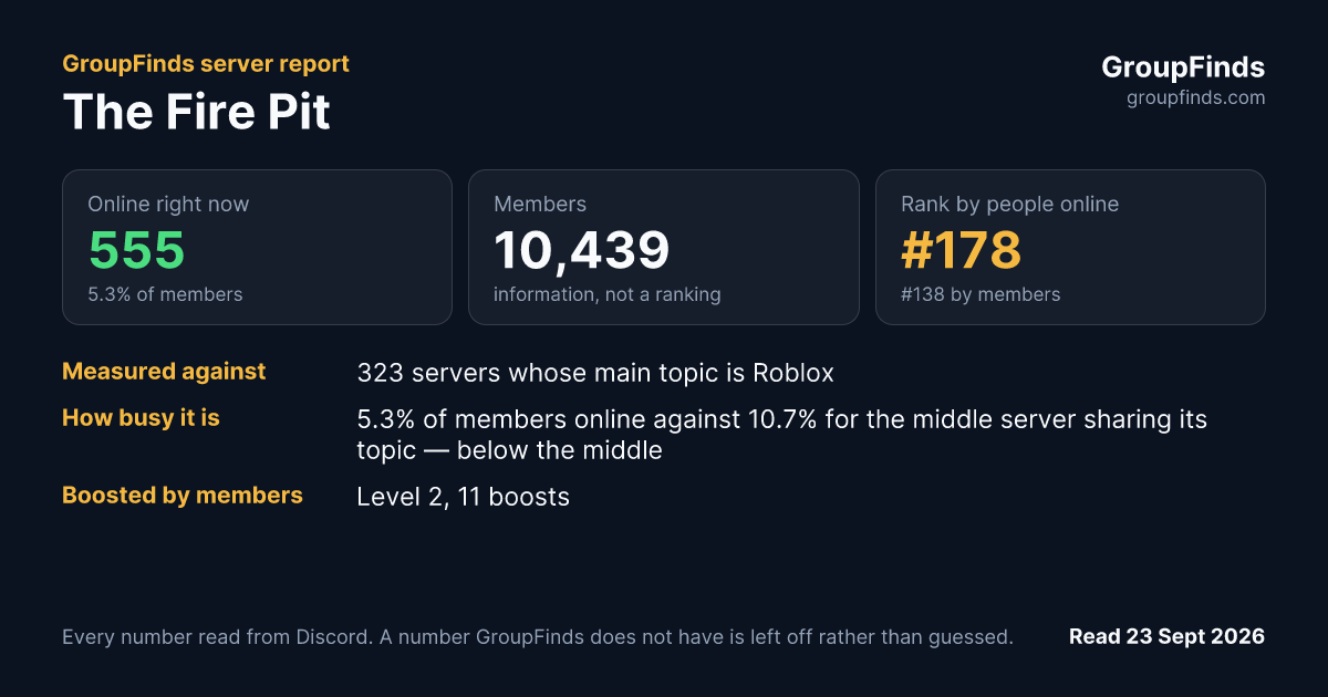 The Fire Pit's GroupFinds server report