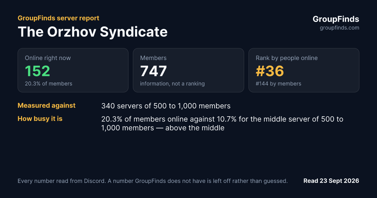 The Orzhov Syndicate's GroupFinds server report