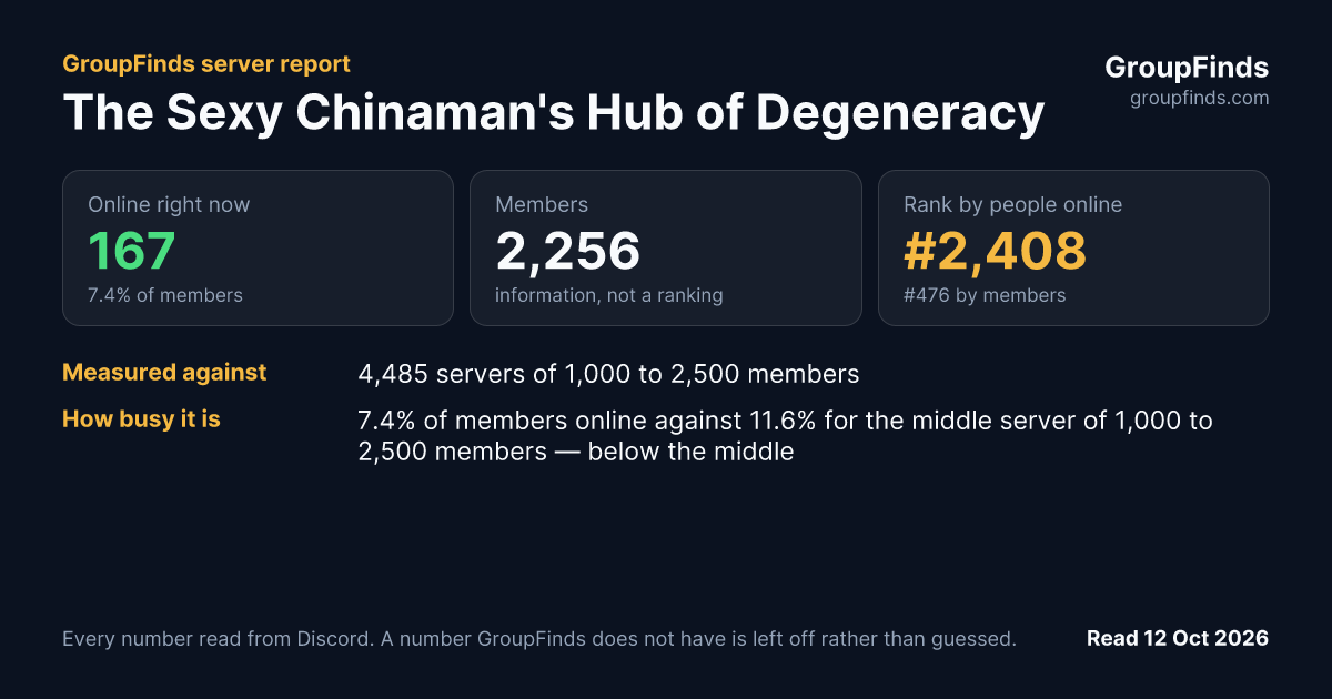 The Sexy Chinaman's Hub of Degeneracy's GroupFinds server report