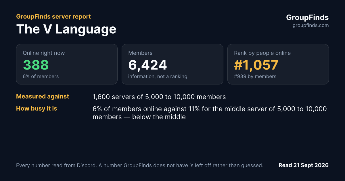 The V Language's GroupFinds server report