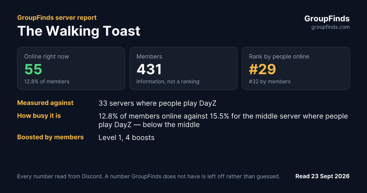 The Walking Toast's GroupFinds server report
