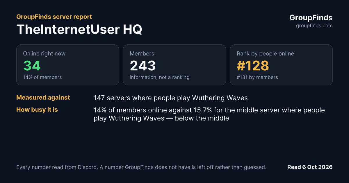 TheInternetUser HQ's GroupFinds server report
