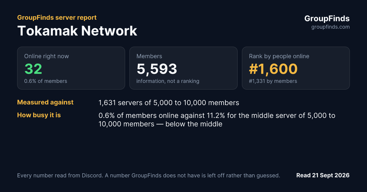 Tokamak Network's GroupFinds server report