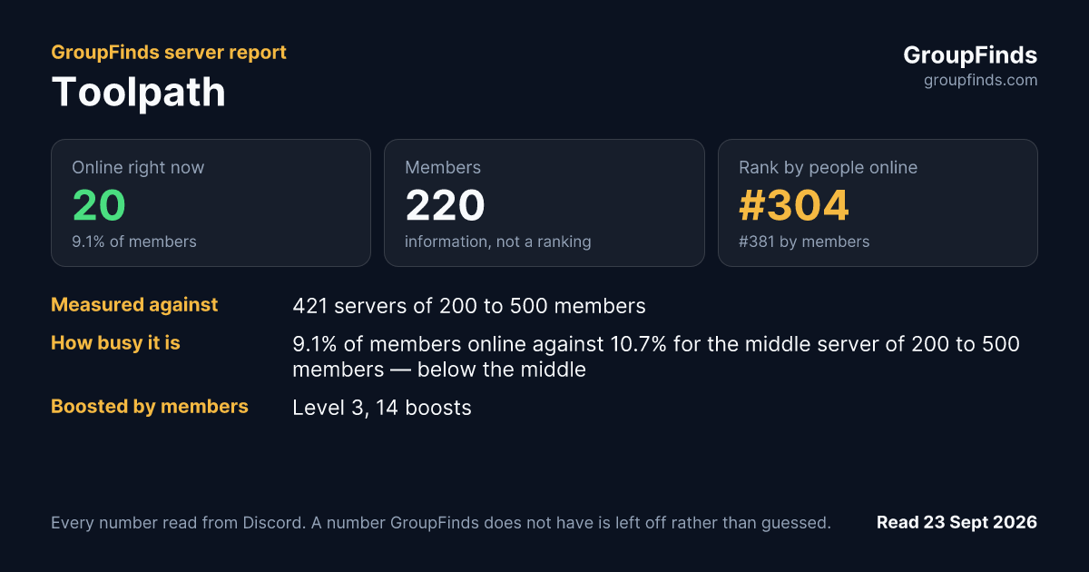 Toolpath's GroupFinds server report