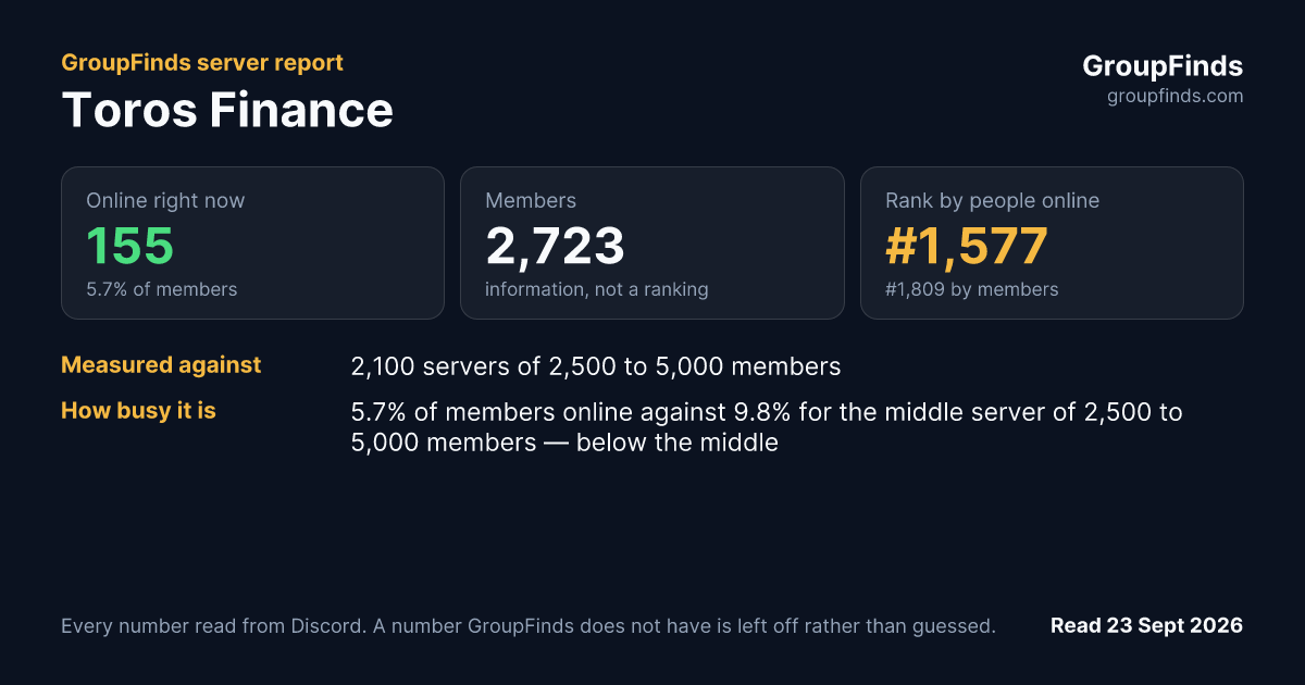 Toros Finance's GroupFinds server report