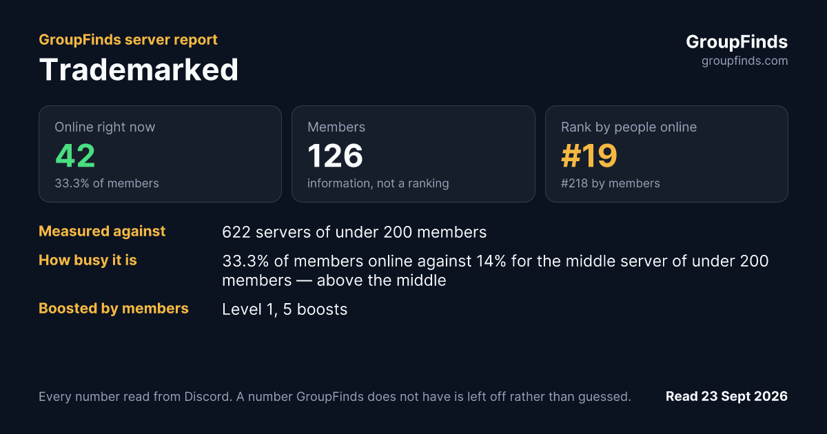 Trademarked's GroupFinds server report