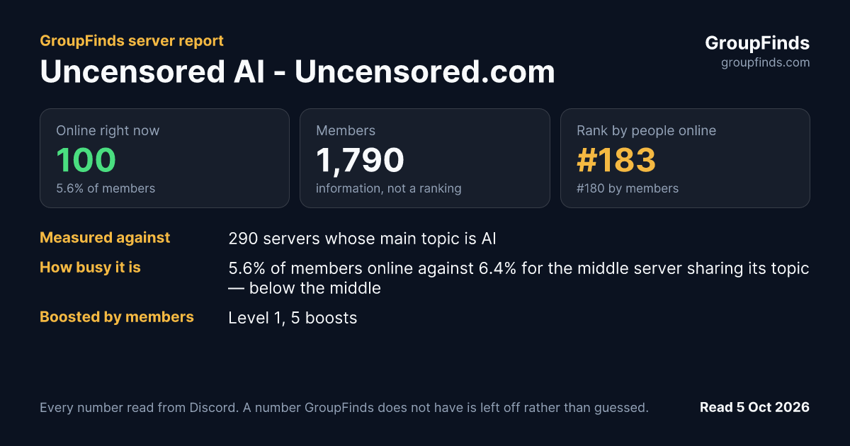 Uncensored AI - Uncensored.com's GroupFinds server report