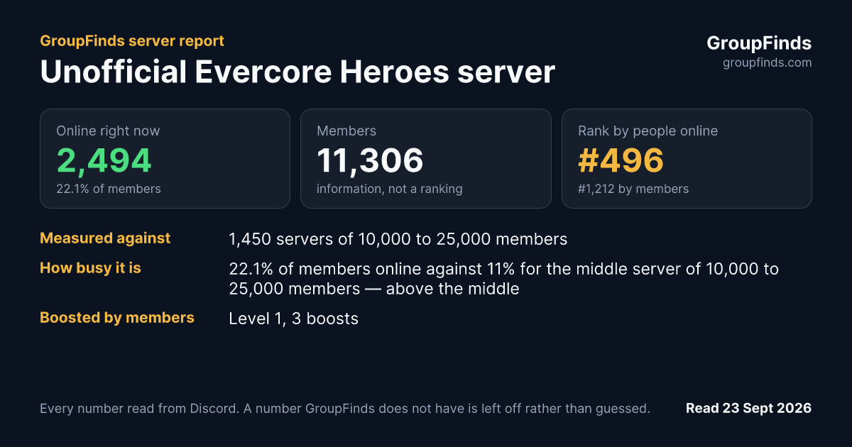 Unofficial Evercore Heroes server's GroupFinds server report