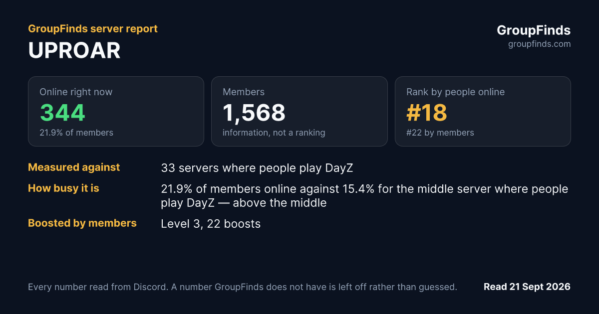 UPROAR's GroupFinds server report
